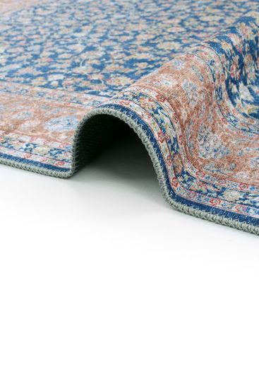 Private85 Blue Beige  Patterned Bordered Area Rug