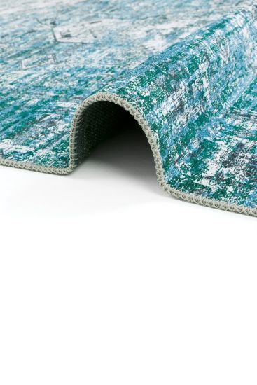 Private85 Blue White Patterned Bordered Living Room Rug