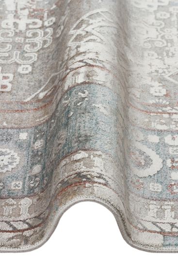 Hisar85 Cream Grey Persian & Oriental Distressed Bedroom Rug