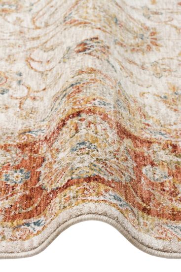 Bergama85 Cream Brown Floral Bordered Area Rug