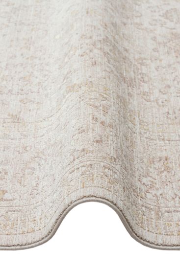 Leona85 Beige Cream Floral Distressed Bedroom Rug