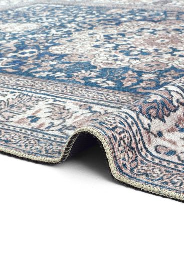 Private85 Blue Grey Oriental Bordered Living Room Rug
