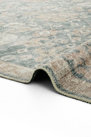 Private85 Blue Orange Oriental Bordered Living Room Rug