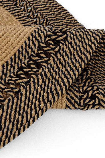 Luke85 Beige black Plain Bordered Bedroom Rug