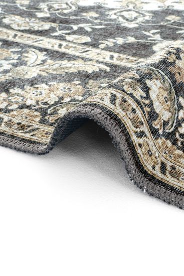Private85 Black Cream Oriental Bordered Bedroom Rug