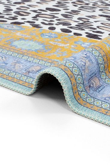 Jagora85 Gold Blue Modern Oriental Indoor Rug