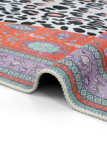 Jagora85 Purple White Oriental Bordered Area Rug