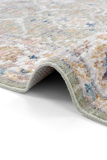 Zaraf85 Green beige Patterned Bordered Indoor Rug