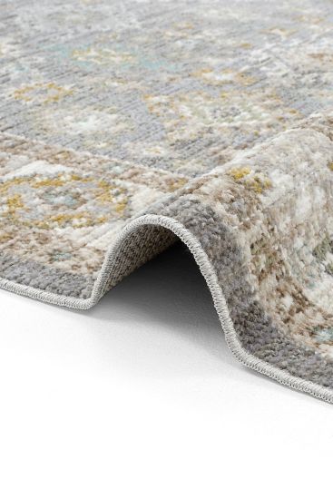 Zaraf85 Cream grey Oriental Bordered Bedroom Rug