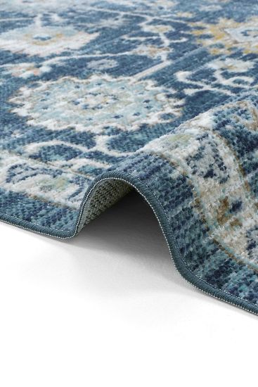 Zaraf85 Blue Beige Patterned Bordered Living Room Rug