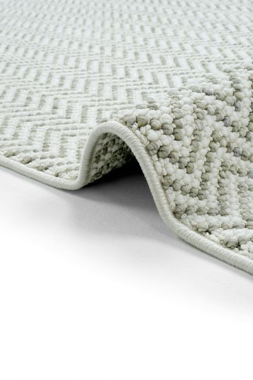 Olinda85 Cream Green Geometric Bedroom Rug