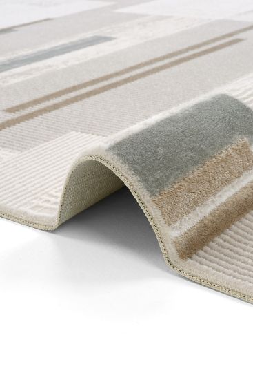 Lena85 Cream Beige Modern Patterned Living Room Rug