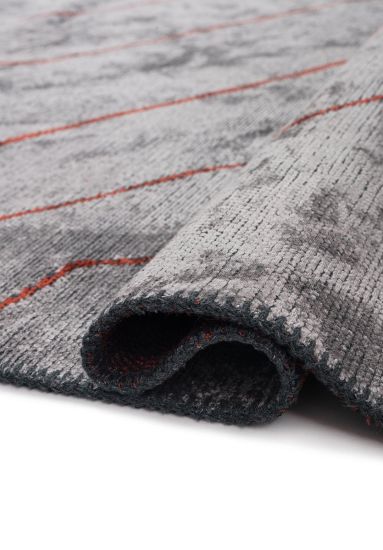 Curvy Grey & Red Abstract Area Rug