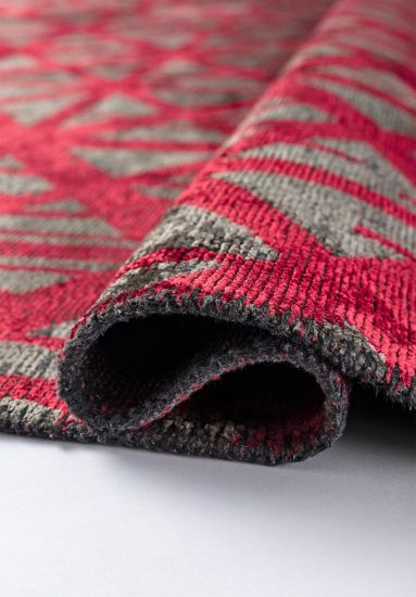 Aurora Grey & Red Geometric Dining Room Rug