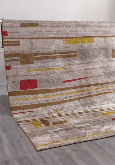 Abstract Grey & Yellow Fossil Modern Rug