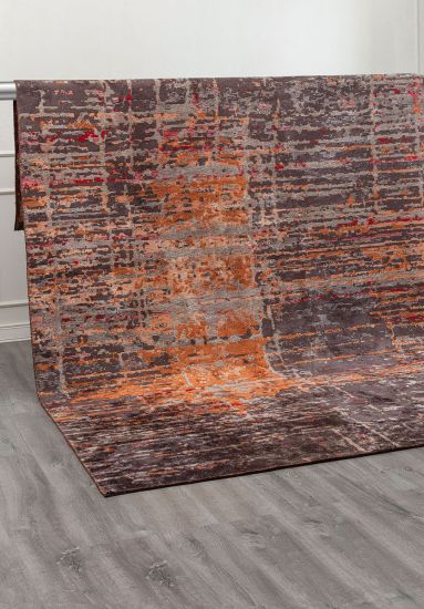 Gleamy Brown & Orange Abstract Modern Rug