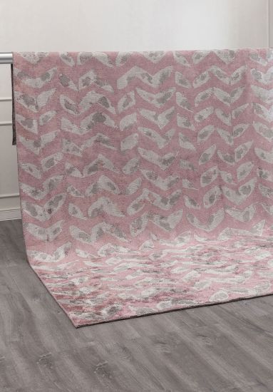 Glistery Pink & Grey Floral Bedroom Rug