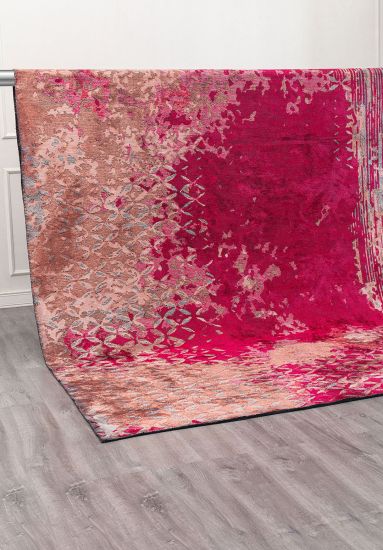 Shiny Red & Brown Floral Living Room Rug