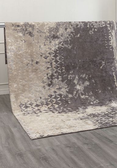 Shiny Cream Brown Floral Living Room Rug