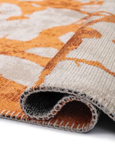 Exotic Grey & Orange Abstract Living Room Rug