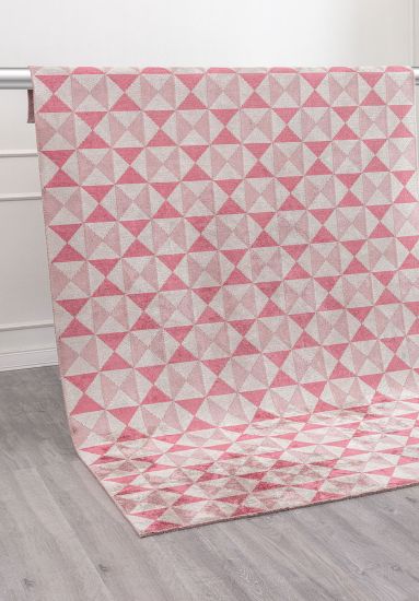 Fizz Pink & Cream Geometric Bedroom Rug