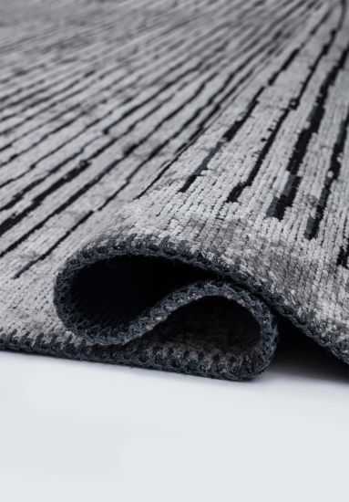 Utopia Black & Grey Striped Living Room Rug