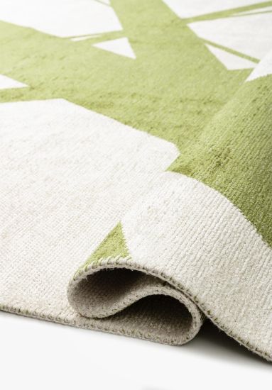 Ecra Geometric Cream & Green Living Room Rug