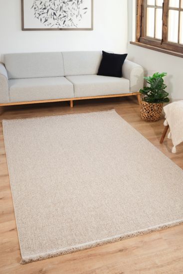 Loopi Beige Plain Living Room Rug