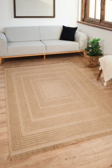 Natura75 Brown Geometric Bordered Outdoor Area Rug