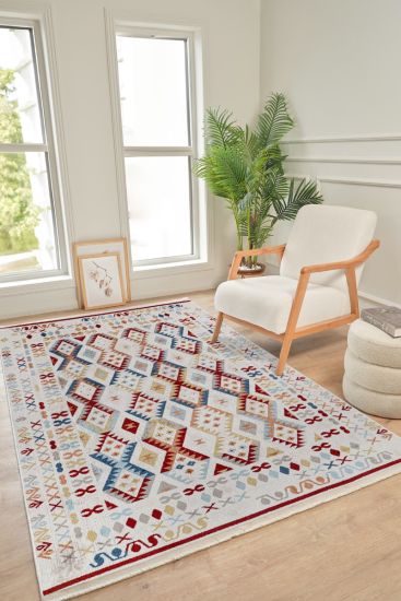 Kolor75 Cream Multicolour Kilim Bedroom Rug