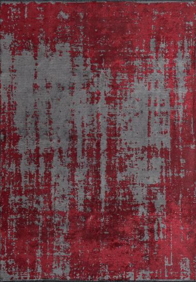 Exemplary Abstract Grey & Red Dining Room Rug