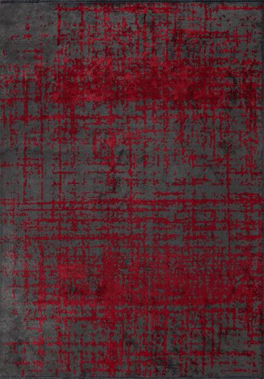 Abstract Tempest Grey & Red Dining Room Rug