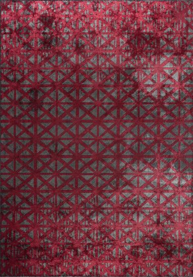 Aurora Grey & Red Geometric Dining Room Rug