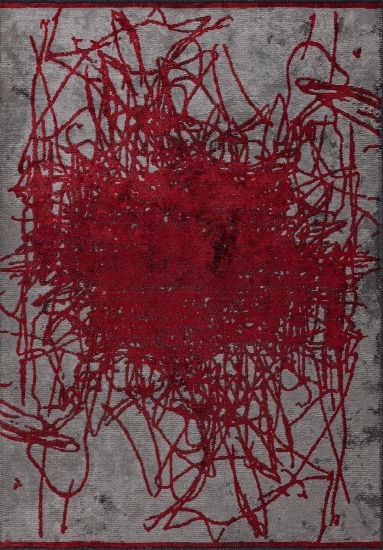 Abstract Red Grey Hearthglow Area Rug