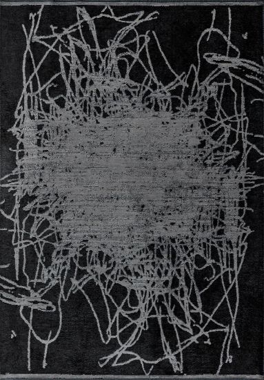 Abstract Black Hearthglow Outdoor Rug