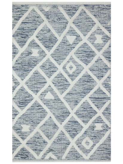 Abode White & Blue Geometric Modern Area Rug