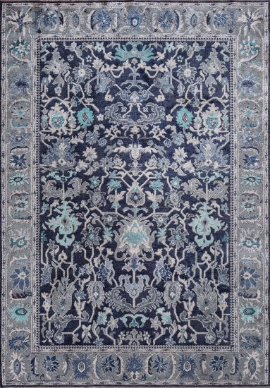 Fluxie Blue Grey Oriental Living Room Rug