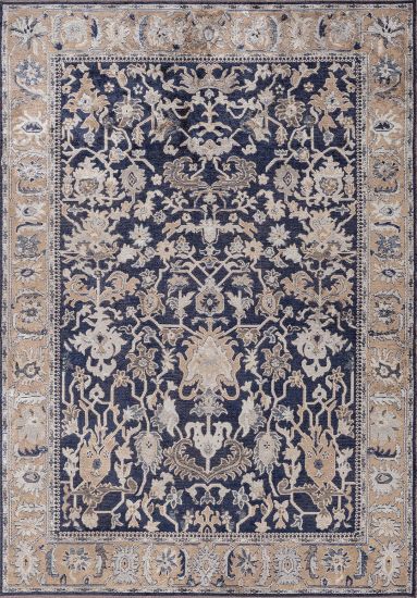 Fluxie Beige & Blue Persian Living Room Rug