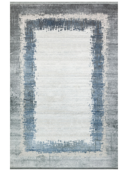 Maestro Grey & Blue Bordered Area Rug