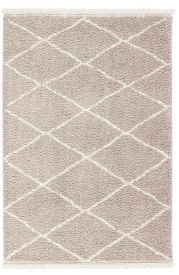 Fizzle Beige White Geometric Living Room Rug