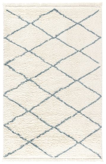 Fizzle Cream & Blue Geometric Bedroom Rug