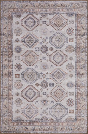 Baskili Beige Multicolour Modern Persian & Oriental Living Room Rug