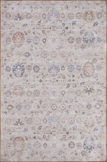 Baskili Beige Grey Modern Floral Bedroom Rug