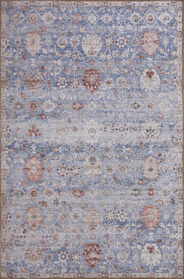 Baskili Blue Copper Floral Bedroom Rug