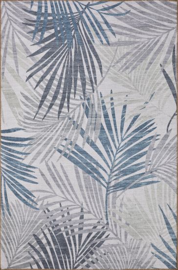 Baskili Cream Green Floral Living Room Rug