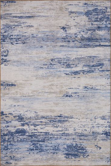 Baskili Blue Beige Modern Abstract Living Room Rug