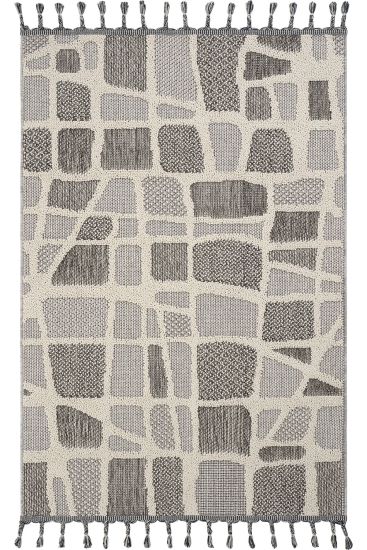Breptis Cream Grey Geometric Abstract Living Room Rug