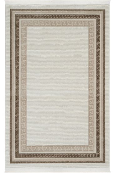 Pelptis Beige Brown Modern Bordered Living Room Rug