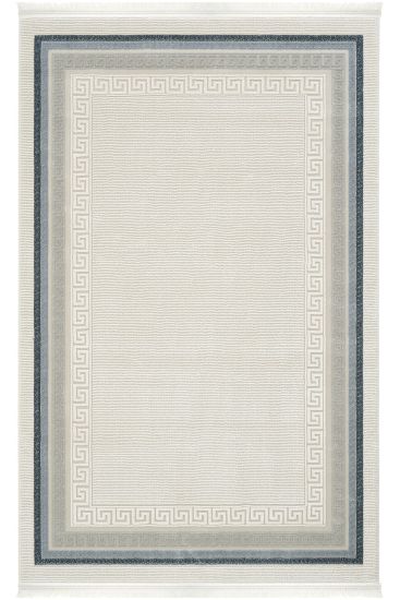 Pelptis Cream Beige Bordered Scandi Area Rug