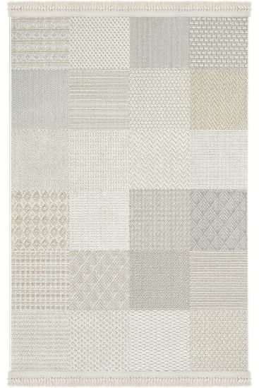 Arpeton Beige Cream Patchwork Bedroom Rug